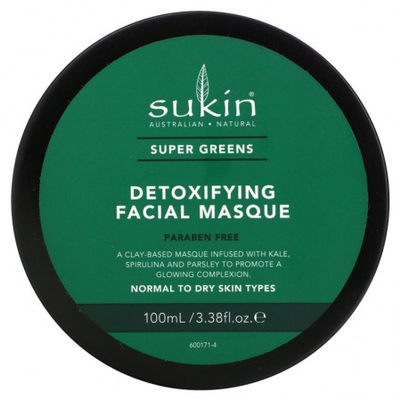 Sukin, Super Greens, 디톡스 페이셜 마스크, 100ml(3.38fl oz)