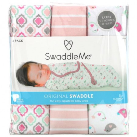 Summer Infant, SwaddleMe, 오리지널 포대기, 대형, 3팩