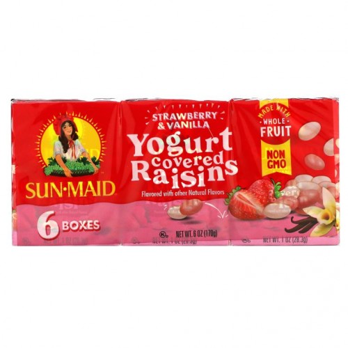 Sun-Maid, Yogurt Covered Raisins, Strawberry & Vanilla, 6 Boxes, 1 oz (28.3 g) Each