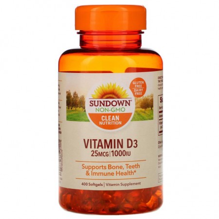 Sundown Naturals, 비타민 D3, 25mcg(1,000IU), 소프트젤 400정