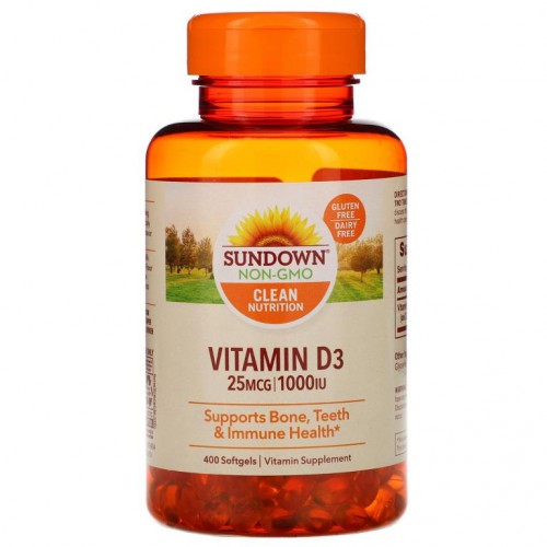 Sundown Naturals, 비타민 D3, 25mcg(1,000IU), 소프트젤 400정