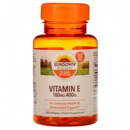 Sundown Naturals, 비타민 E, 180 mg(400 IU), 100 소프트젤