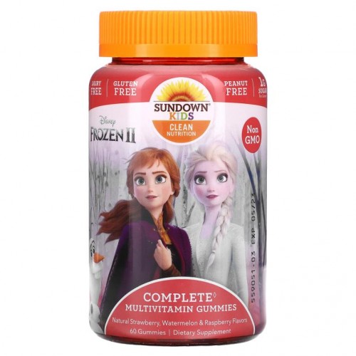 Sundown Naturals Kids, 컴플리트 종합비타민 구미젤리, 디즈니 겨울왕국II, 천연 딸기, 수박, 라즈베리 맛, 구미젤리 60개