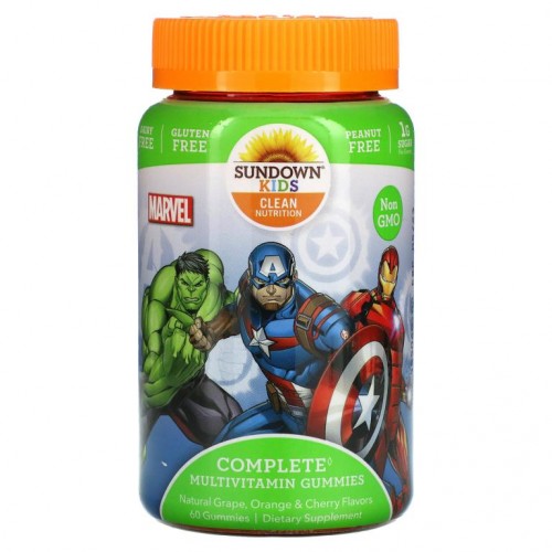 Sundown Naturals Kids, 컴플리트 종합비타민 구미젤리, Marvel Avengers, 천연 포도, 오렌지 & 체리 맛, 구미젤리 60개