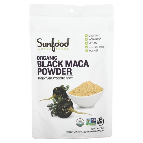 Sunfood, 슈퍼푸드, 유기농 블랙 마카 분말, 113g(4oz)