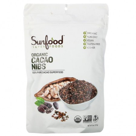 Sunfood, 초콜릿 카카오 닙스, 227g(8oz)