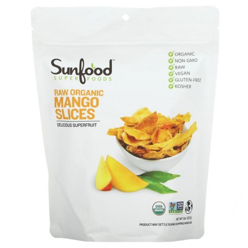 Sunfood, 무가공 유기농 망고 슬라이스, 227g(8oz)