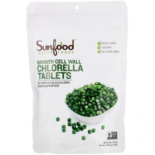 Sunfood, 세포벽 파쇄 정제 클로렐라, 250mg, 912정, 227g(8oz)
