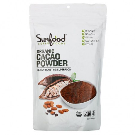 Sunfood, 유기농 카카오 분말, 454g(1lb)