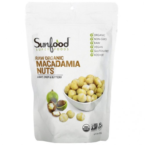 Sunfood, 생 유기농 마카다미아 넛, 8 oz (227 g)