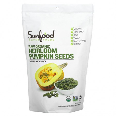 Sunfood, 슈퍼 푸드, 무가공 유기농 Heirloom 호박씨, 227g(8oz)