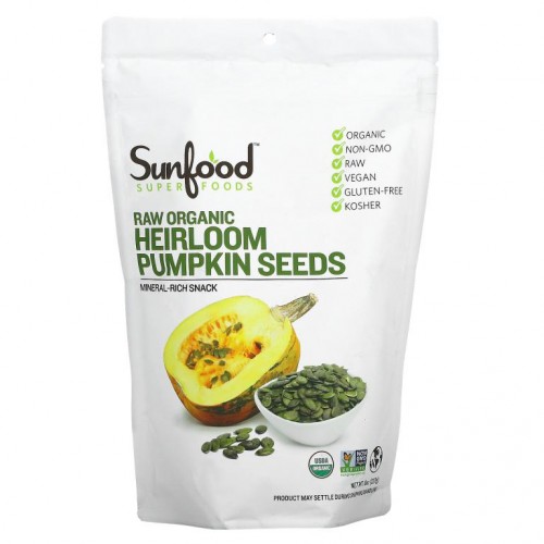 Sunfood, 슈퍼 푸드, 무가공 유기농 Heirloom 호박씨, 227g(8oz)