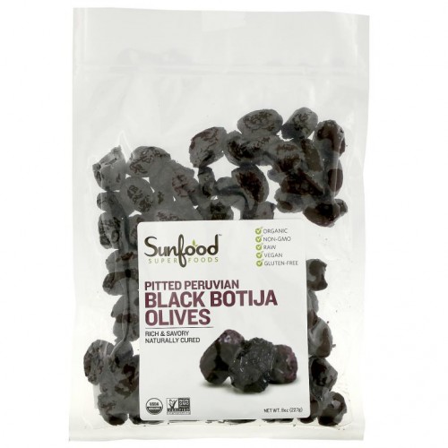 Sunfood, 씨를 발라낸 페루산 블랙 보티자 올리브, 227g(8oz)