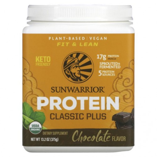 Sunwarrior, 클래식 플러스 단백질, 유기농 식물 기반, 초콜릿, 13.2 oz (375 g)
