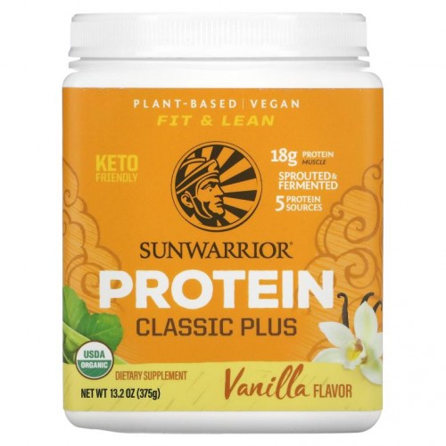 Sunwarrior, 프로틴 클래식 플러스, 식물 기반, 천연, 375g(13.2oz)