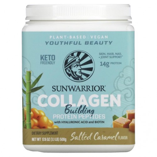 Sunwarrior, 콜라겐 생성 단백질 펩타이드, 히알루론산 및 비오틴 함유, 솔티드 캐러멜, 500g(1.1lb)