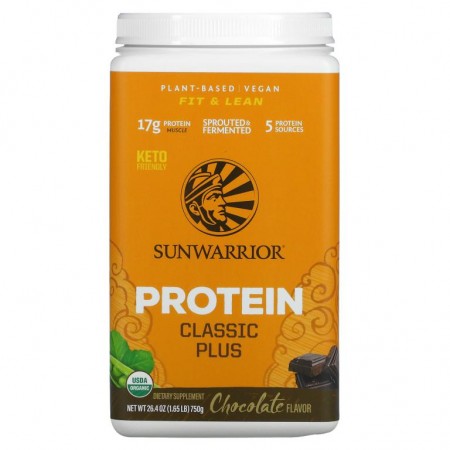Sunwarrior, 프로틴 클래식 플러스, 식물 기반, 초콜릿, 750g(1.65lb)