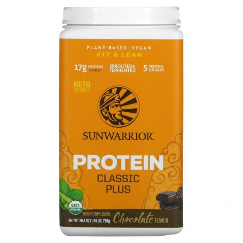 Sunwarrior, 프로틴 클래식 플러스, 식물 기반, 초콜릿, 750g(1.65lb)