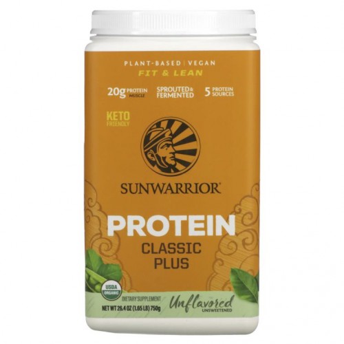 Sunwarrior, 프로틴 클래식 플러스, 식물 기반, 천연, 750g(1.65lb)