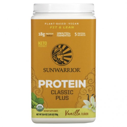 Sunwarrior, 클래식 플러스 프로틴, 유기농 식물성 단백질, 바닐라 향, 750g(1.65lbs)