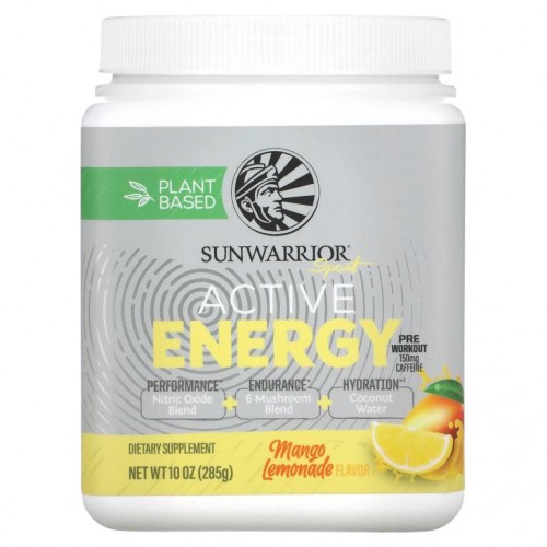 Sunwarrior, 스포츠, 액티브 에너지 운동 전 보충제, 망고 레모네이드, 285g(10oz)