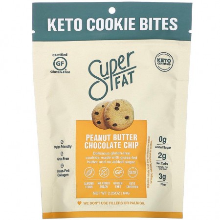 SuperFat, 케토 쿠키 바이트, 땅콩버터 초콜릿칩, 64g(2.25oz)