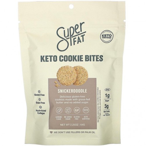 SuperFat, 케토 쿠키 바이츠, 스니커두들, 64g(2.25oz)