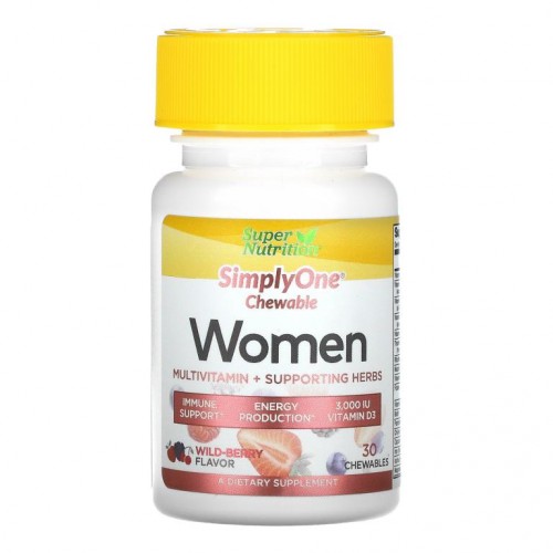 Super Nutrition, SimplyOne, 여성용, 종합비타민 + 보조 허브, 와일드베리, 츄어블 30정
