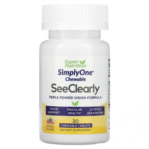 Super Nutrition, SimplyOne, See Clearly, 트리플 파워 비전 포뮬러, 와일드 베리 맛, 츄어블정 30정