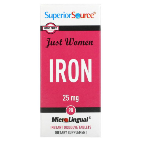 Superior Source, 저스트 우먼, 철분, 25mg, Microlingual 빠른 용해 정제 90정