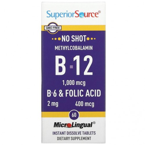Superior Source, 메틸코발라민 B-12, B-6 및 엽산, 빠르게 용해되는 MicroLingual 정제 60정