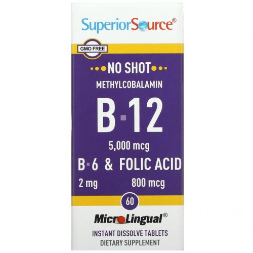 Superior Source, 메틸코발라민 B-12, B-6 및 엽산, 빠르게 용해되는 MicroLingual 정제 60정