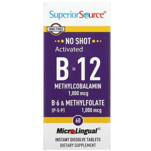 Superior Source, 활성 B-12 메틸코발라민, B-6(P-5-P) & 메틸엽산, 즉시 용해되는 MicroLingual 정제 60정