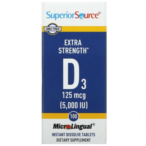 Superior Source, 엑스트라 스트렝스 D3, 125mcg(5,000IU), 즉시 용해되는 MicroLingual 정제 100정