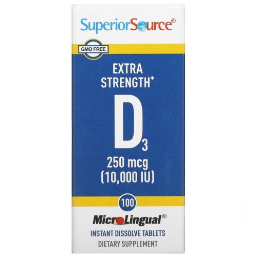 Superior Source, 엑스트라 스트렝스 D3, 250mcg(10,000IU), MicroLingual 즉시 용해되는 정제 100정