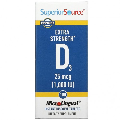 Superior Source, 엑스트라 스트렝스 D3, 25mcg(1,000IU), 즉시 용해되는 MicroLingual 정제 100정
