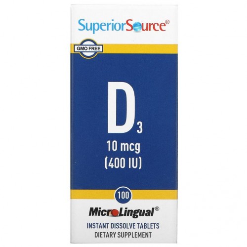Superior Source, MicroLingual, D3, 400 IU, 100정