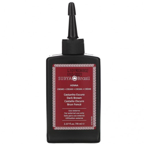 Surya Brasil, 헤나 크림, 새치 커버용 고성능 건강한 모발 염색제, 다크 브라운, 70ml(2.37fl oz)