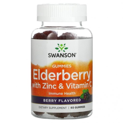 Swanson, Elderberry With Zinc & Vitamin C, Berry, 60 Gummies
