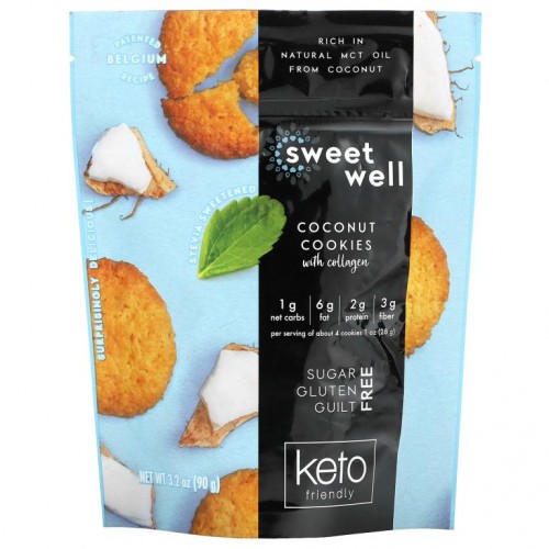 Sweetwell, 케토 쿠키, 콜라겐 함유, 코코넛, 90g(3.2oz)