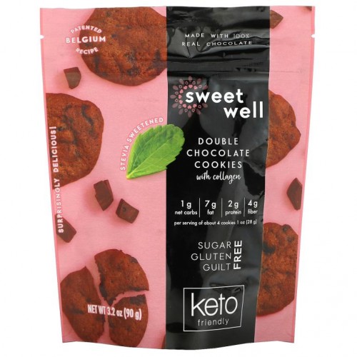 Sweetwell, 케토 쿠키, 콜라겐 함유, 더블 초콜릿, 90g(3.2oz)