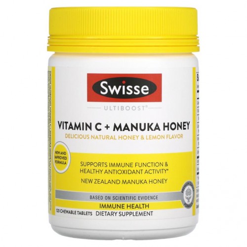Swisse, Ultiboost, 비타민 C + 마누카 꿀, 맛있는 천연 꿀 & 레몬 향, 120 츄어블 정