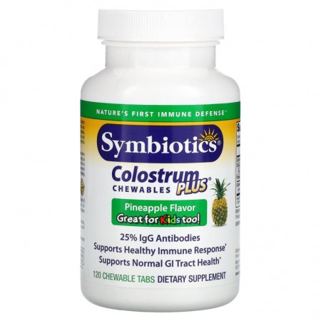 Symbiotics, 콜로스트럼 플러스 파인애플 츄어블, 120 츄어블 탭