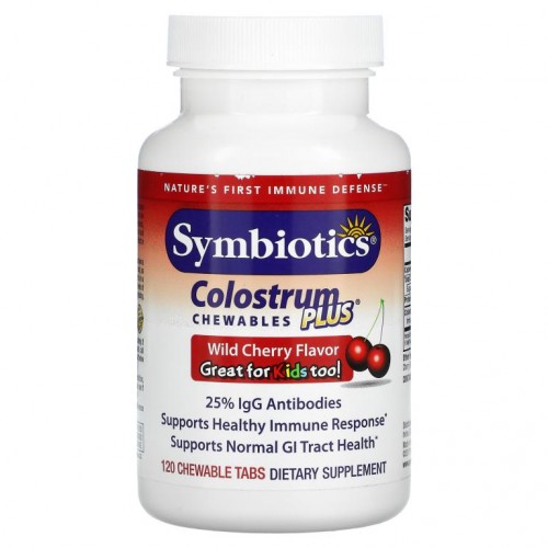 Symbiotics, Colostrum Chewables Plus, 야생 체리 맛, 120 씹어먹는 타블릿