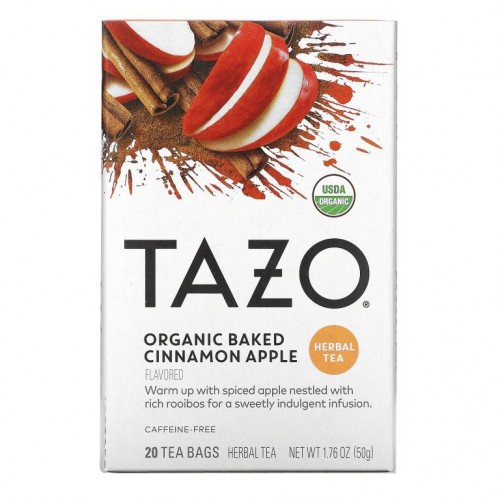 Tazo Teas, 허브티, 유기농 구운 시나몬 사과, 카페인 무함유, 필터 백 20개, 50g(1.76oz)