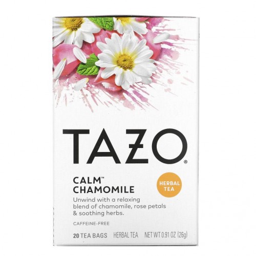 Tazo Teas, 허브 티, 평온한 카모마일, 카페인 프리, 20 필터백, 0.91 옴스 (26 그램)