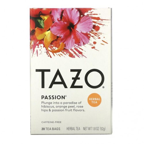 Tazo Teas, 허브티, Passion, 카페인 무함유, 티백 20개, 52g(1.8oz)