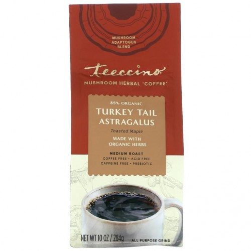 Teeccino, 버섯 허브 커피, 구름버섯 황기, 구운 메이플, 미디엄 로스트, 카페인 무함유, 284g(10oz)