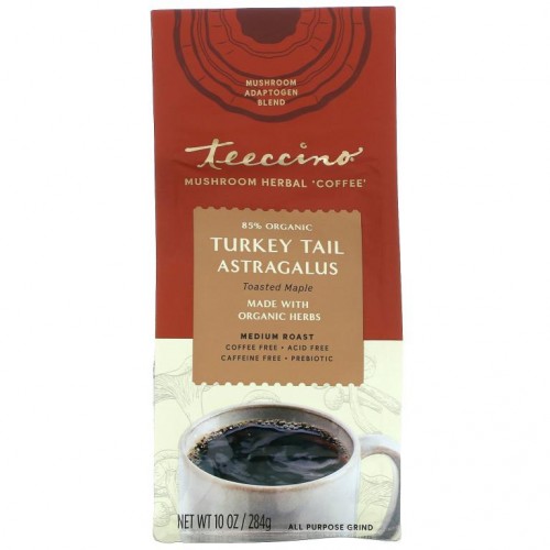 Teeccino, 버섯 허브 커피, 구름버섯 황기, 구운 메이플, 미디엄 로스트, 카페인 무함유, 284g(10oz)