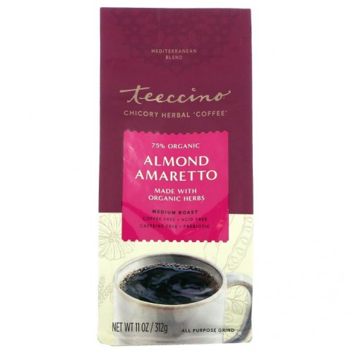 Teeccino, 치커리 허브 커피, 미디엄 로스트, 카페인 무함유, 아몬드 아마레토, 11 oz (312 g)